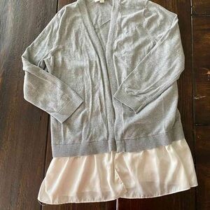 Gray Cardigan with Cream Hem